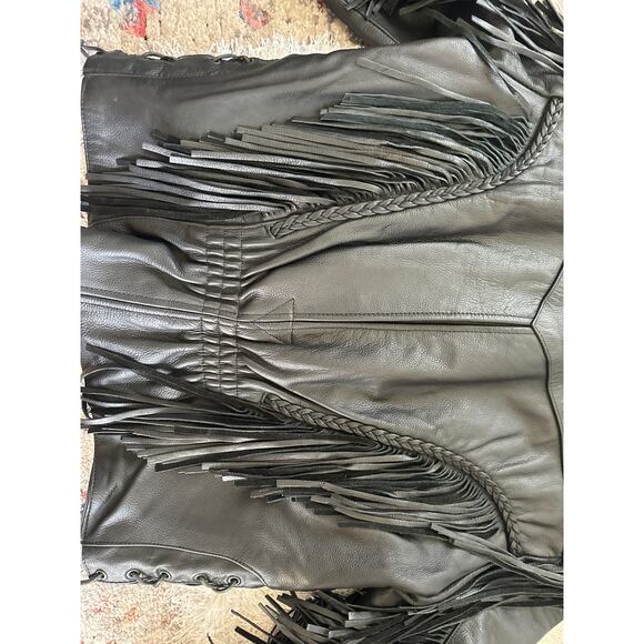 Vintage Black Leather Fringe Jacket | Size Medium | Western Biker Rodeo Boho - Picture 6 of 12